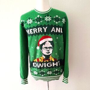 The Office Men's Mery And Dwight Green Holiday Sweater Size Small